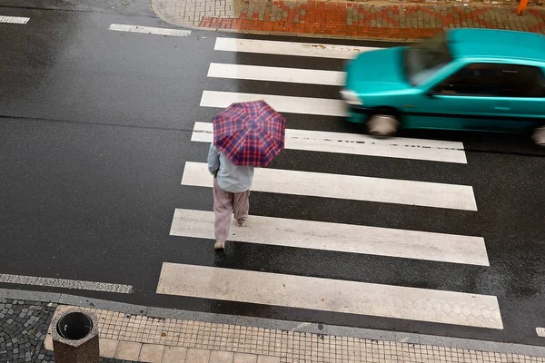 Cruzamento de pedestres na chuva. Vista superior . — Fotografia de Stock