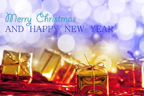 Jul och nyår Gratulationskort med julklapp — Stockfoto