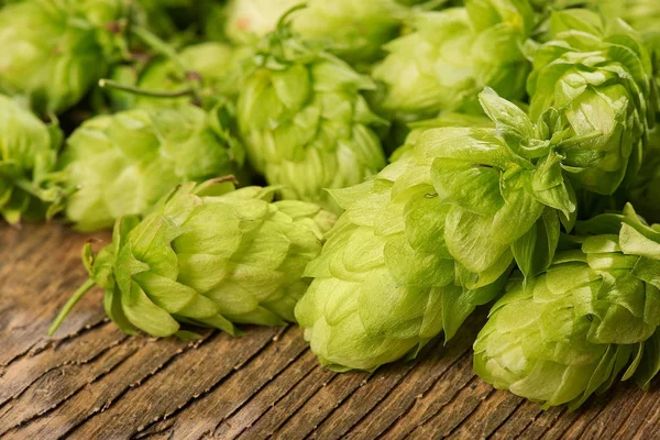 Detail of Hop Cones on the Wooden Desk — Stock Photo, Image