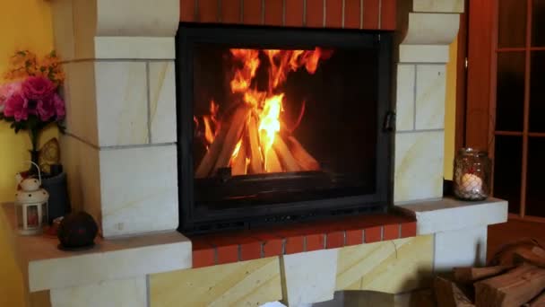 リビング ルームに暖炉 — ストック動画