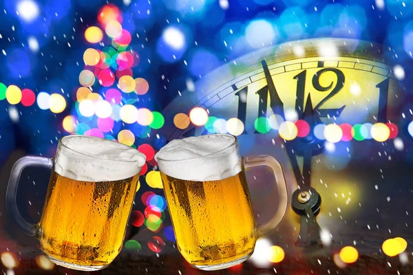 Two beers. Celebratory drink on the new year eve. — Stock Photo, Image