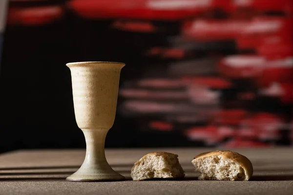 Natureza Morta Com Cálice Vinho Pão — Fotografia de Stock