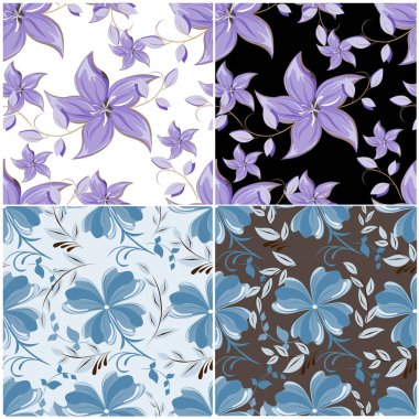 Vektör kümesi soyut arka plan çiçekleri dikişsiz desen