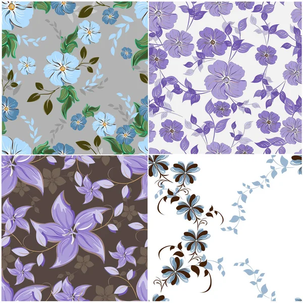 Vector conjunto abstracto flores de fondo patrón sin costuras — Vector de stock