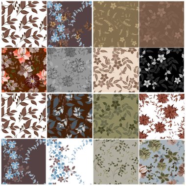 Vektör soyut arkaplan dikişsiz çiçekler ve çiçek desenleri