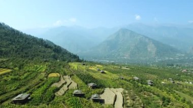 Himachal Pradesh, Hindistan Kullu Vadisi'nde teraslı alanının havadan görünümü