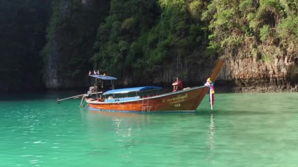 Phiphi, Таїланд - 10 січня 20117: човен у фантастичний краєвид острова phiphi lei. Maya bay — стокове відео