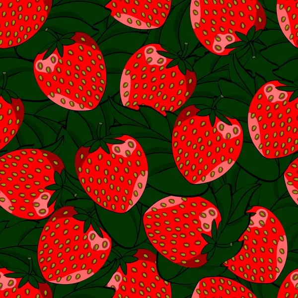 葉とイチゴのシームレス パターン — ストックベクタ