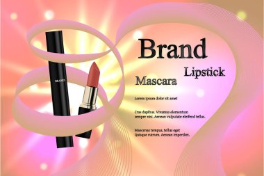 Tasarım kozmetik ruj ışık ışınları ve parlak noktalar nazik bir arka plan üzerinde farklı hassas tonlar. Marka, reklam, afiş, dizin. 3D gerçekçi