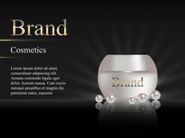inci ile karanlık bir arka plan üzerinde kozmetik krem. Gerçekçi 3d tasarım, reklam, afiş, vektör