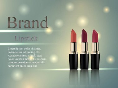 kozmetik ruj ışınları ve noktalar ışık ile hassas arka plan. Gerçekçi 3d tasarım, reklam, afiş, vektör