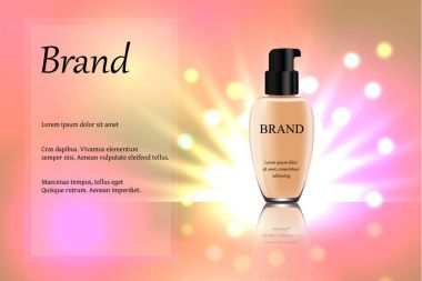 Parlama ve ışınları, reklam, afiş, katalog, güzellik, deri, 3B vektör gerçekçi çizim, parlak yumuşak zemin üzerine Ton krem Tasarla