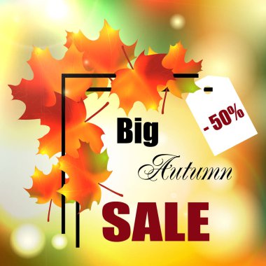 Sonbahar satış, renkli akçaağaç yaprakları bir arka plan bulanık, reklam, web reklam, tasarım şablonu, vektör çizim üzerinde
