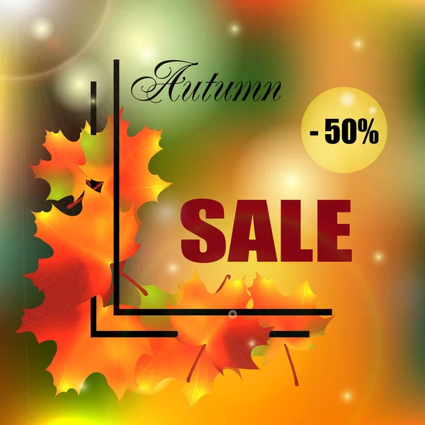 Banner de otoño con ventas con un descuento en hojas brillantes de otoño para la temporada de otoño con reflejos. Ilustración vectorial . — Vector de stock
