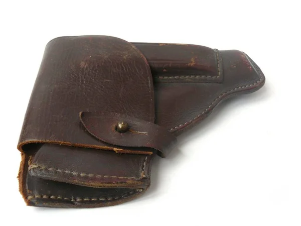 Vintage holster PM Makarov pistol, officer's holster Pistol holster Leather holster Revolver holster Western gun holster Gun holder — Stock Photo, Image