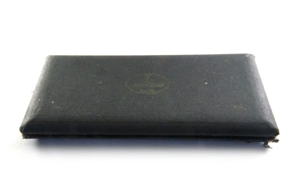 Vintage black box, Black wallet with shabby edges — Stock Photo, Image