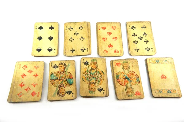 vintage deck of playing cards, old playing cards. Shabby playing cards. Deck of playing cards Russian style