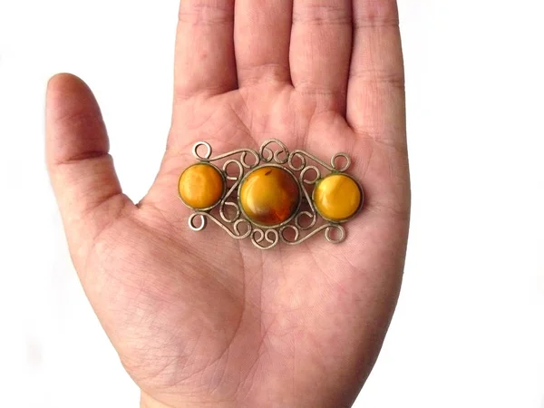 Brooch Amber Brooch Openwork Brooch Brooch Palm Hand Amber Man — Stock Photo, Image