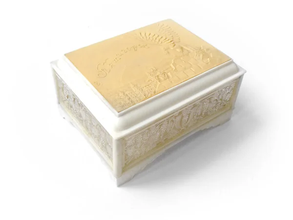 Square Box Beige Box Plastic Box Box Lid Jewelry Box — Stock Photo, Image