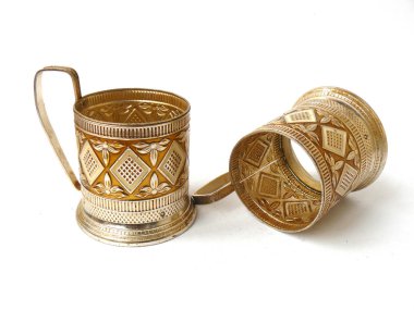 Çay bardak cam tutucu, metal cam tutucu, granyonyi stakan, vintage cam tutucu. SAP kafası stok görüntü