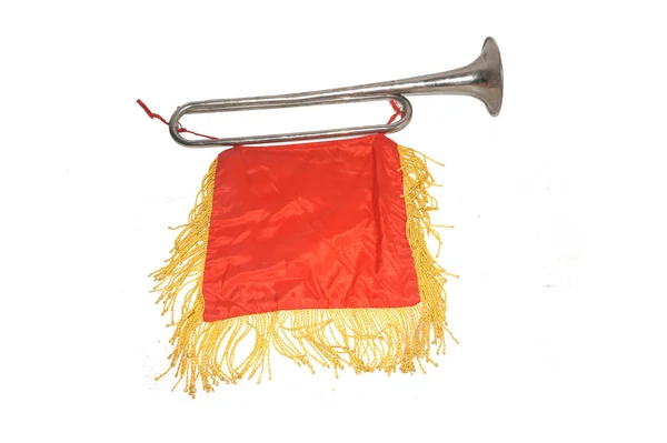 Soviet Old Pioneer Horn Red Banner White Background Pioneer Horn — Stock Photo, Image