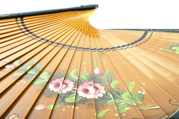 Antieke Houten Hand Fan Witte Achtergrond Houten Sexy Opengewerkte Fan Stockfoto