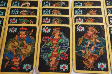 İskambil kartları, oyun kağıtları, siyah iskambil, antika iskambil kulübü, masa oyunu, oyun, kumar, vintage vintage resimleri, ace, joker, sap kafası stok görüntü, Nostalgishop, Nostalgishop IMAG