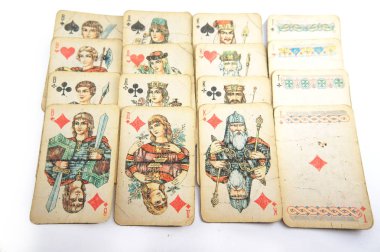 Vintage oyun kağıtları, oyun kağıtları, kumar kulübü, masa oyunu, vintage resimleri, ace, joker, beyaz arka plan, yakın çekim, birçok oyun kağıtları, iskambil destesi, Sovyet vintage, SSCB, sap kafası stok görüntü, Nostalgishop, Nostalgishop IMAG
