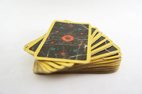 Vintage Speelkaarten Andere Kant Dek Terug Kaarten Speelkaarten Zwarte Speelkaarten — Stockfoto