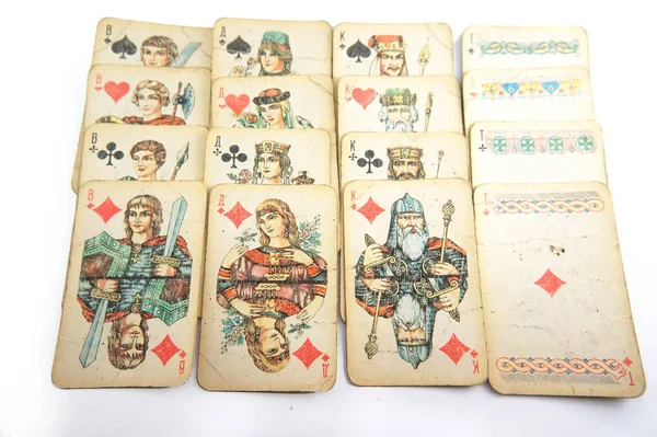 Vintage oyun kağıtları, oyun kağıtları, kumar kulübü, masa oyunu, vintage resimleri, ace, joker, beyaz arka plan, yakın çekim, birçok oyun kağıtları, iskambil destesi, Sovyet vintage, SSCB, sap kafası stok görüntü, Nostalgishop, Nostalgishop IMAG