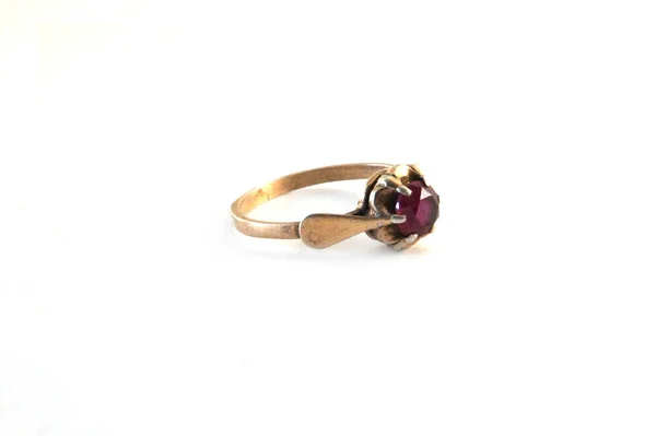 Αντίκα Δαχτυλίδι Vintage Δαχτυλίδι Δαχτυλίδι Κόκκινη Πέτρα Ρουμπίνι Garnet Δαχτυλίδι — Φωτογραφία Αρχείου