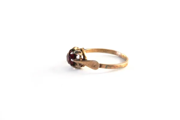 Antik Gyűrű Vintage Ring Gyűrű Piros Rubin Gránát Gyűrű Közelről — Stock Fotó