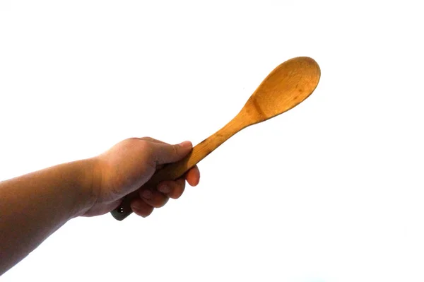 Vintage Wooden Spoon Russian Antiquity Spoon Hand Hand Fingers Soviet — Stock Photo, Image