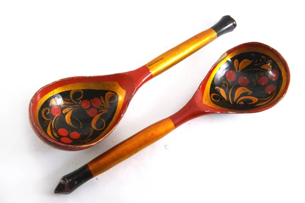 Vintage iki tahta kaşık, iki boyalı kaşıklar, Rus antik, Sovyet vintage, eski kaşık, Ukraynalı boyama, çorba kaşıkları, kaşık salatası, dekoratif kaşık, ulusal tarzı, sap kafası stok görüntü, Nostalgishop, Nostalgishop görüntü