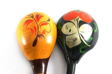 Vintage iki tahta kaşık, iki boyalı kaşıklar, Rus antik, Sovyet vintage, ters kaşık, eski kaşık, Ukraynalı boyama, çorba kaşıkları, kaşık salatası, dekoratif kaşık, ulusal tarzı, sap kafası stok görüntü, Nostalgishop, Nostalgishop görüntü