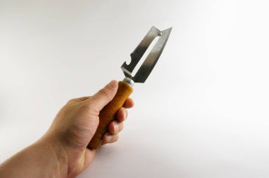 El, çelik bıçak, ahşap sapı, metal bıçak, bej kolu, gri bıçak, sebze Temizleme, vintage bıçak, Sovyet vintage, SSCB, bıçak eski bıçak, sap kafası stok görüntü, Nostalgishop