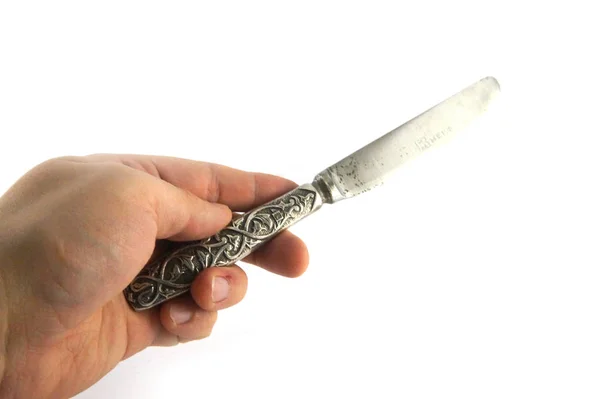 Çatal Melchior Bıçaklar Gümüş Bıçak Yakın Çekim Beyaz Arka Plan — Stok fotoğraf