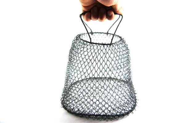 Vintage Metal Wire Basket Vintage Wire Basket Basket Hand White — Stock Photo, Image