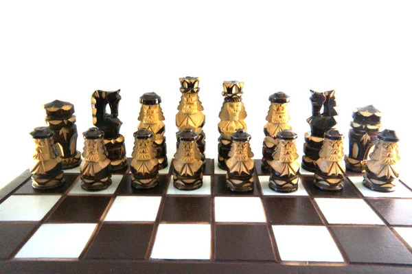 Carved Chess Pieces Antique Chess Chess White Background Soviet Chess — Stock Photo, Image