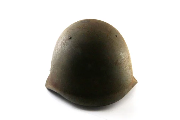 Armádní Helma Detail Bílé Pozadí Vojenské Příslušenství Rezavé Helmu Bílý — Stock fotografie