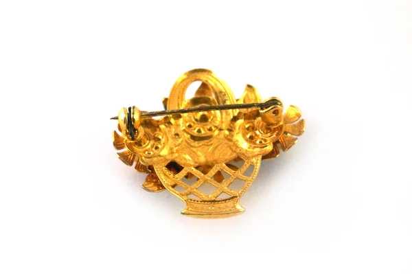 Back Brooch Old Brooch Gold Brooch Brooch Basket Flowers Brooch — Stock Photo, Image
