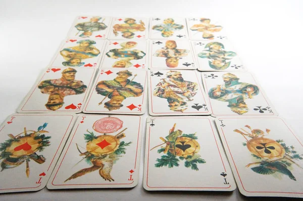 Vintage Speelkaarten Speelkaarten Gokken Club Bordspel Vintage Foto Ace Joker — Stockfoto