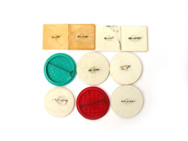 Rozetin geri, üç barrettes, üç daire, gümüş renk, görüntü üç barrettes, headstock stok görüntü, Nostalgishop, Nostalgishop görüntü