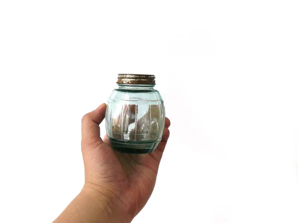 Kleine Vintage Glazen Pot Met Een Deksel Hand Hand Kleine — Stockfoto