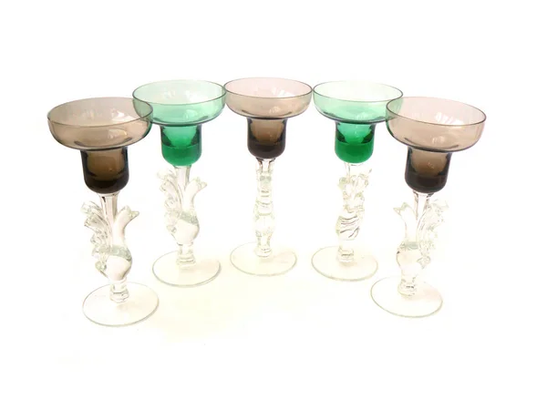 Glasses Vintage Glasses Soviet Vintage Brown Glass Green Glass Swan — Stock Photo, Image