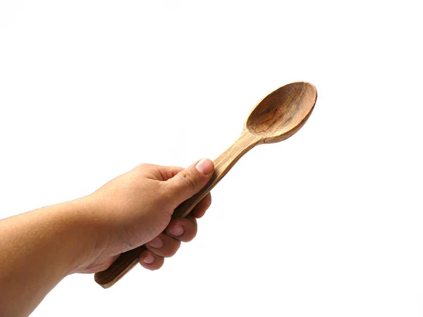 Vintage Wooden Spoon Spoon Hand Hand Fingers Russian Antiquity Soviet — Stock Photo, Image