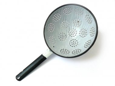 Mavi Süzgeç Vintage, Süzgeç, Colander, Colander Mine, Sovyet Vintage Emaye, beyaz arka plan, yakın çekim, headstock stok görüntü, Nostalgishop