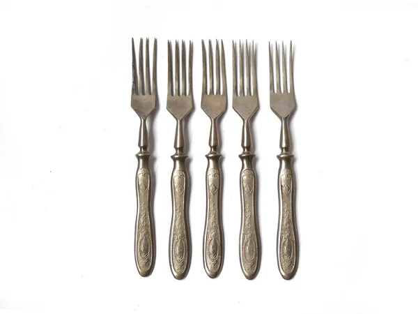 Melchior Forks Silver Forks Close White Background Several Forks Fork — Stock Photo, Image