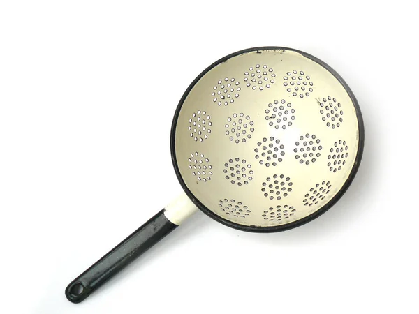 Sárga Szűrő Vintage Szűrő Colander Colander Zománc Szovjet Évjárat Zománc — Stock Fotó