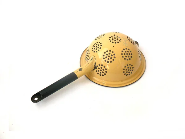 Žlutá Zadní String Strainer Strainer Vintage Strainer Colander Colander Smalt — Stock fotografie